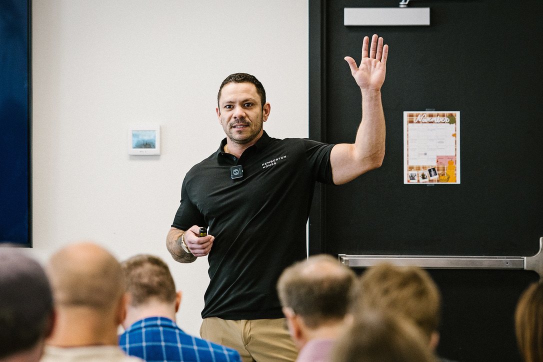 Tyler Lewis presenting at a Launch Day kickoff