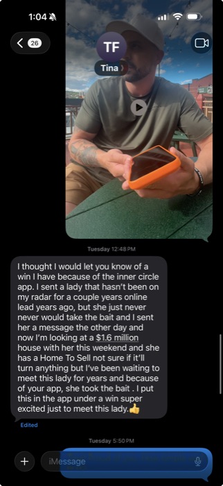 Text message about a $1.6 million lead reactivating after years of silence